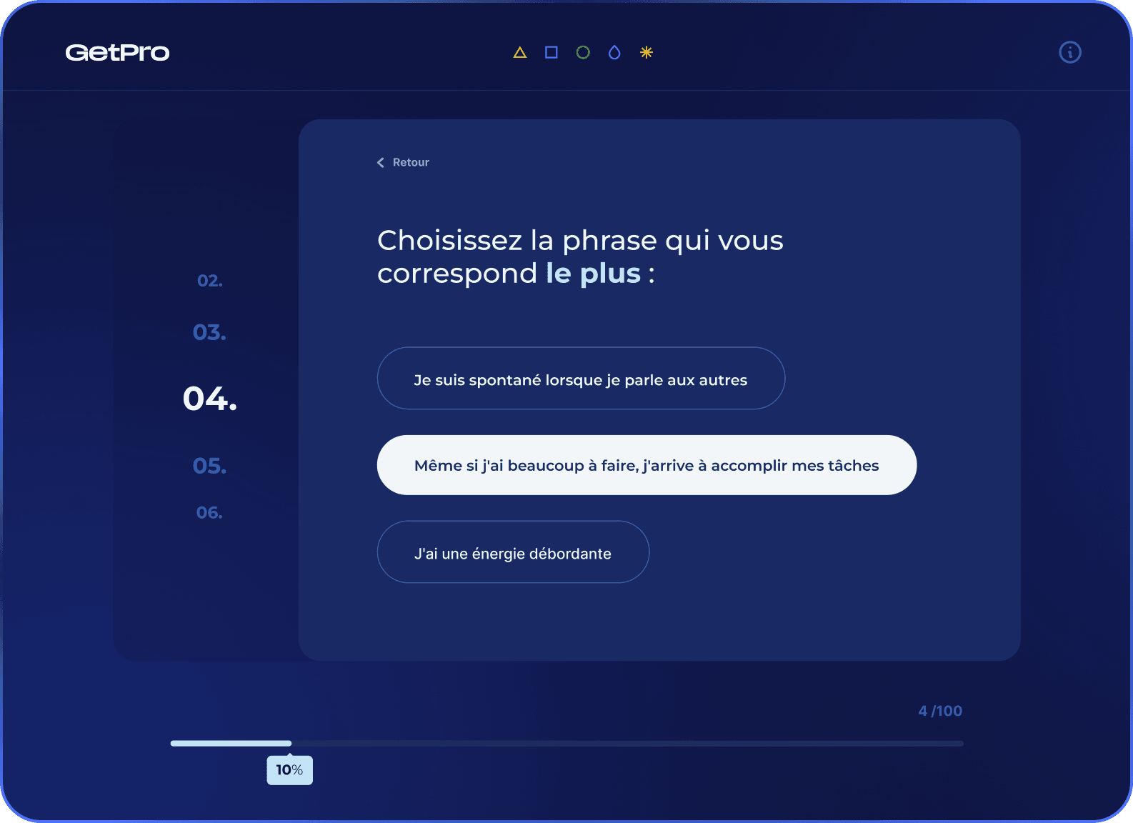 Interface du questionnaire